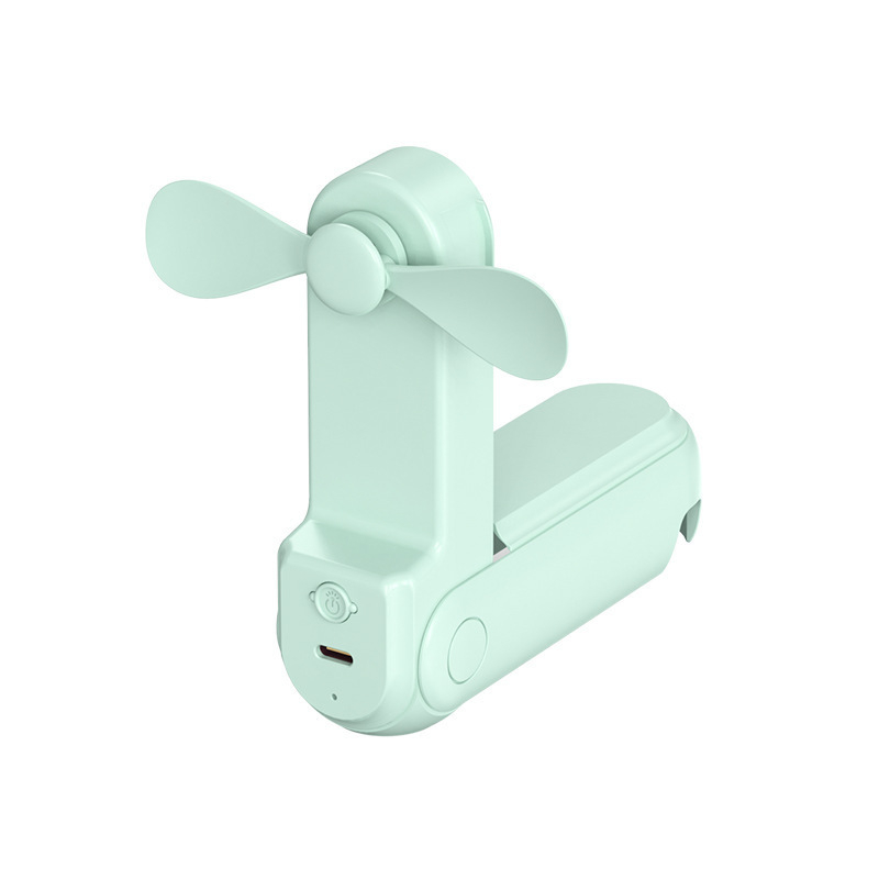 Sklopivi mini ručni ventilator USB punjivi uz ogledalo i držač za telefon — prijenosni stolni, 2 lopatice, 3 brzine, tih
