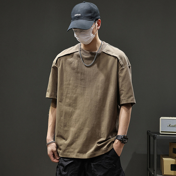 2026 Muška kratka majica s 100% pamuka, jednobojna boja, slobodan kroj, japanski minimalistički stil