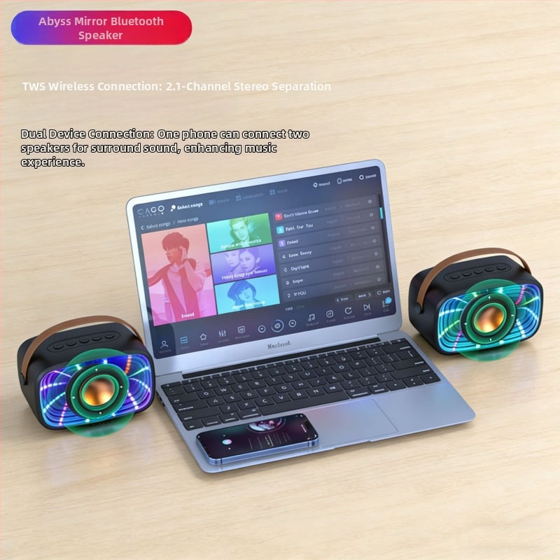 Bluetooth reproduktor Abyss Mirror s plávajúcim dizajnom a svetlami, model W20, tlač loga
