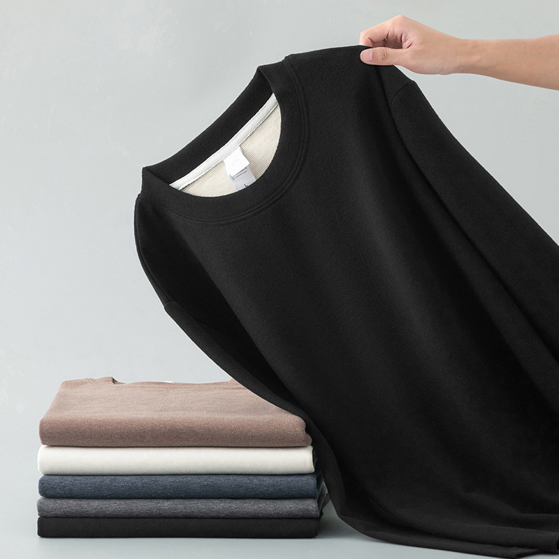 Muški debeli T‑shirt od ovčje vune i mulberry svile, dugih rukava, okrugli ovratnik, toplo unutarnje fleece podstava