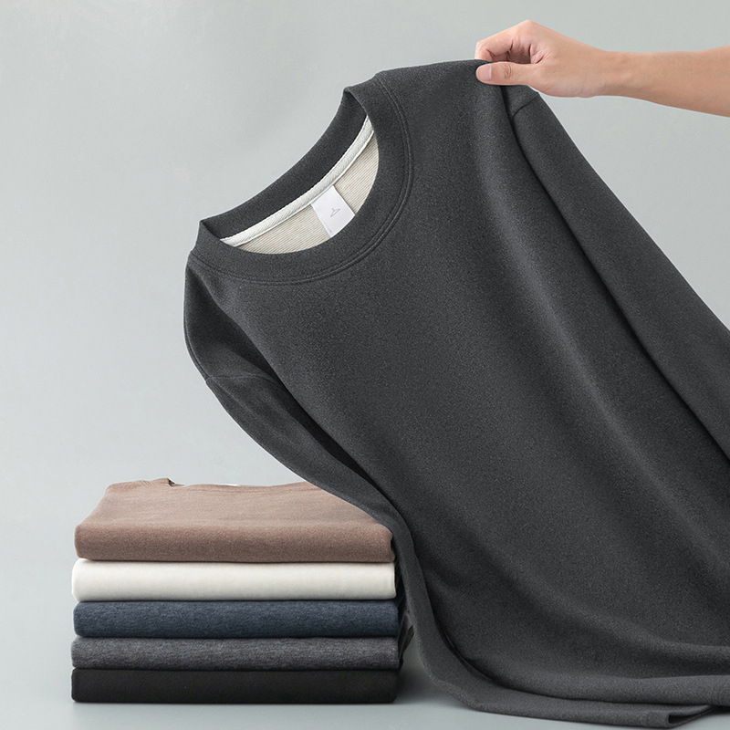 Muški debeli T‑shirt od ovčje vune i mulberry svile, dugih rukava, okrugli ovratnik, toplo unutarnje fleece podstava