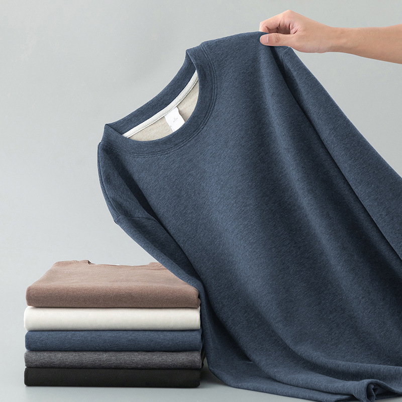 Muški debeli T‑shirt od ovčje vune i mulberry svile, dugih rukava, okrugli ovratnik, toplo unutarnje fleece podstava