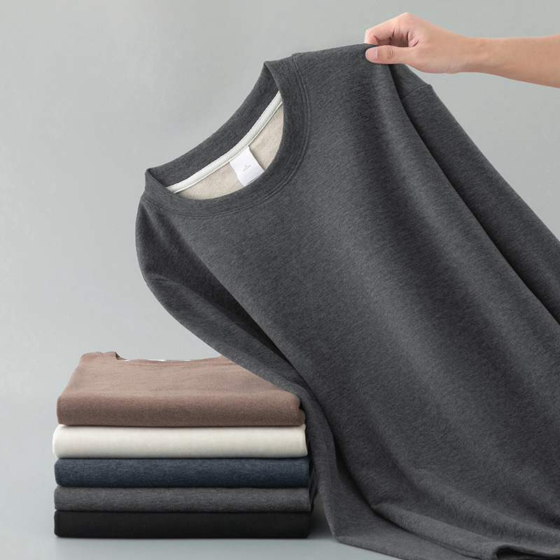 Muški debeli T‑shirt od ovčje vune i mulberry svile, dugih rukava, okrugli ovratnik, toplo unutarnje fleece podstava