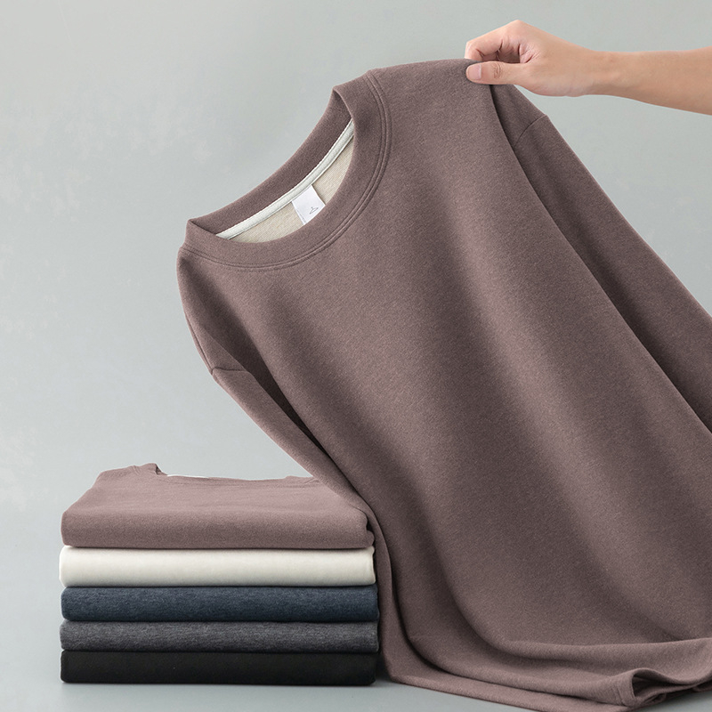 Muški debeli T‑shirt od ovčje vune i mulberry svile, dugih rukava, okrugli ovratnik, toplo unutarnje fleece podstava