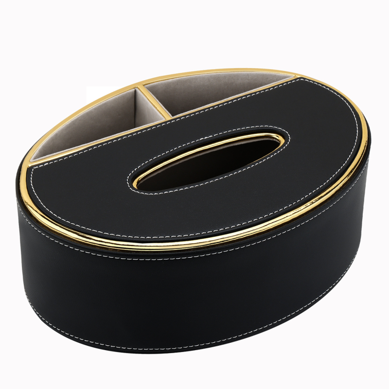 Okrugla kožna kutija za maramice za dnevni boravak s integriranim skladištem kozmetike, moderan minimalistički dizajn, model 2025