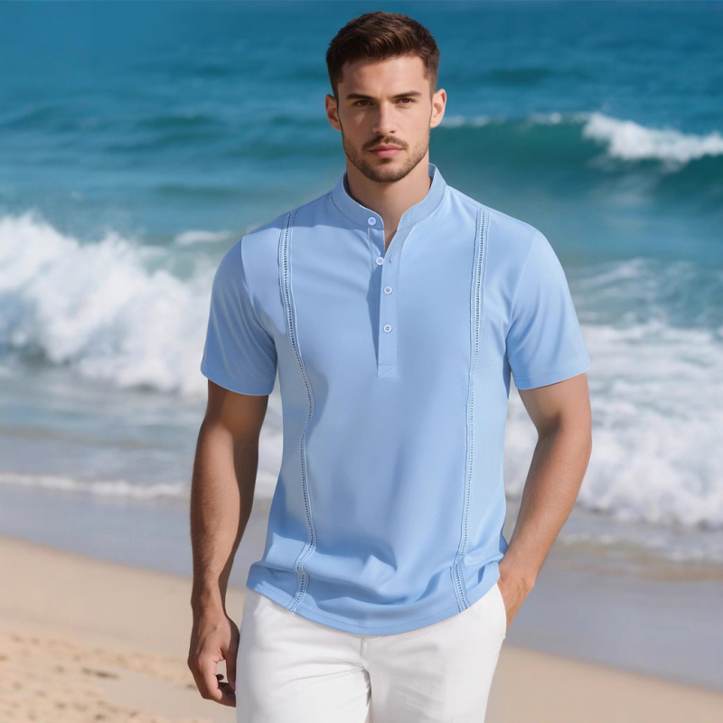 Ανδρικό καλοκαιρινό κοντομάνικο T‑shirt με ριγέ σχέδιο και εκτύπωση, διαπνέον