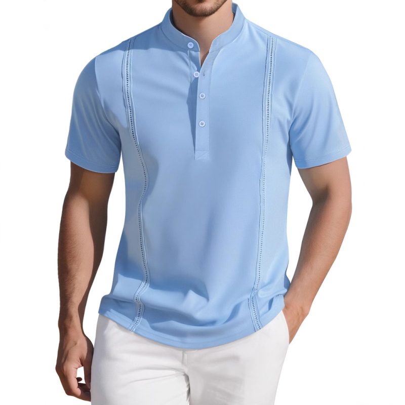 Ανδρικό καλοκαιρινό κοντομάνικο T‑shirt με ριγέ σχέδιο και εκτύπωση, διαπνέον