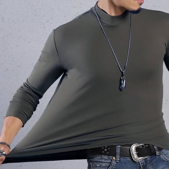 Muški dvostruko flis termalni T-shirt s dugačkim rukavima i mock neck ovratnikom, za jesen i zimu, toplo i udobno