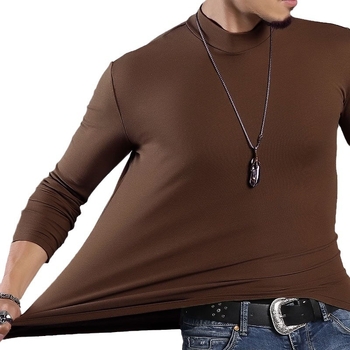 Muški dvostruko flis termalni T-shirt s dugačkim rukavima i mock neck ovratnikom, za jesen i zimu, toplo i udobno