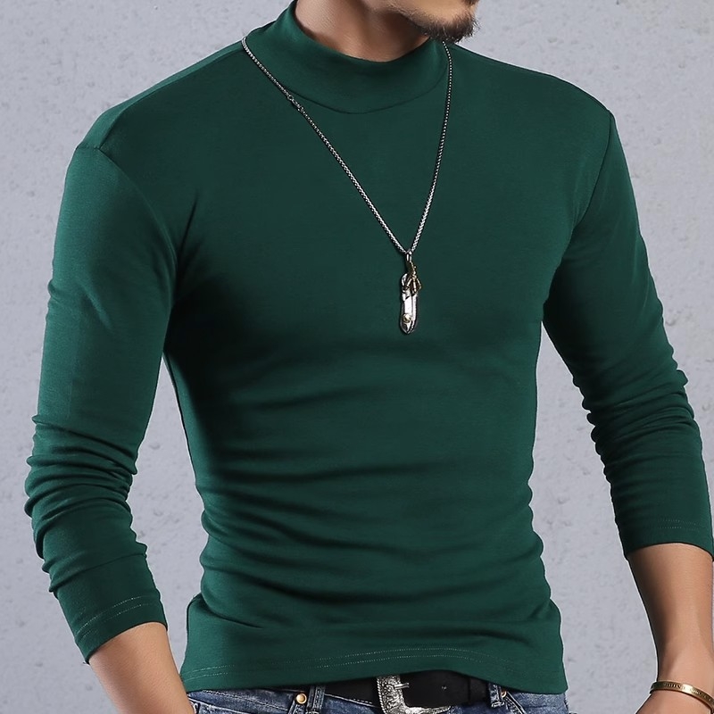 Muški dvostruko flis termalni T-shirt s dugačkim rukavima i mock neck ovratnikom, za jesen i zimu, toplo i udobno