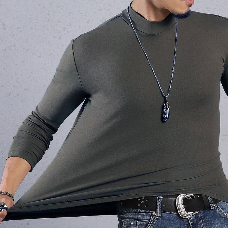 Muški dvostruko flis termalni T-shirt s dugačkim rukavima i mock neck ovratnikom, za jesen i zimu, toplo i udobno