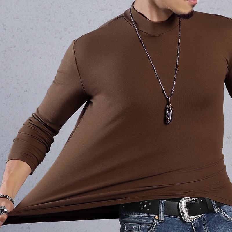 Muški dvostruko flis termalni T-shirt s dugačkim rukavima i mock neck ovratnikom, za jesen i zimu, toplo i udobno