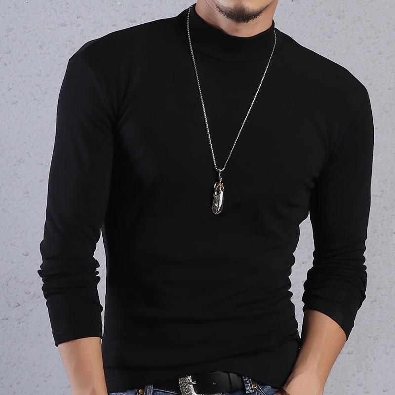 Muški dvostruko flis termalni T-shirt s dugačkim rukavima i mock neck ovratnikom, za jesen i zimu, toplo i udobno