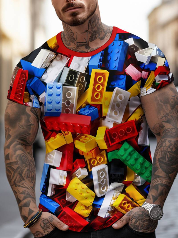 Muška majica s otiskom 3D digitalne geometrije, okrugli izrez, kratki rukavi, ljetni casual stil