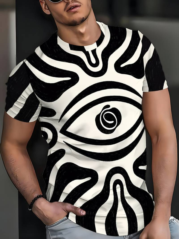 Muška majica s otiskom 3D digitalne geometrije, okrugli izrez, kratki rukavi, ljetni casual stil