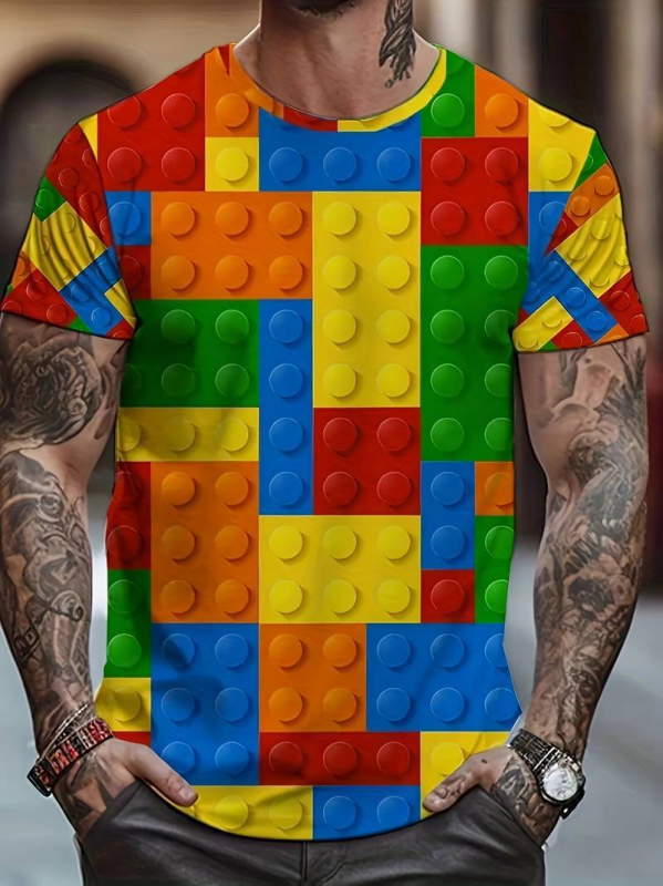 Muška majica s otiskom 3D digitalne geometrije, okrugli izrez, kratki rukavi, ljetni casual stil