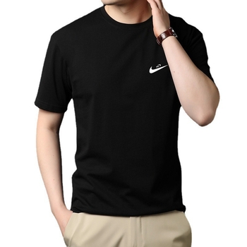 Unisex βαμβακερό κοντομάνικο T‑shirt με στρογγυλή λαιμόκοψη, ελαφρύ καλοκαίρι casual, χαλαρή γραμμή, Εκτύπωση λογότυπου μάρκας