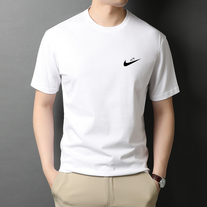 Unisex βαμβακερό κοντομάνικο T‑shirt με στρογγυλή λαιμόκοψη, ελαφρύ καλοκαίρι casual, χαλαρή γραμμή, Εκτύπωση λογότυπου μάρκας