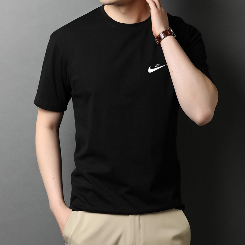 Unisex βαμβακερό κοντομάνικο T‑shirt με στρογγυλή λαιμόκοψη, ελαφρύ καλοκαίρι casual, χαλαρή γραμμή, Εκτύπωση λογότυπου μάρκας