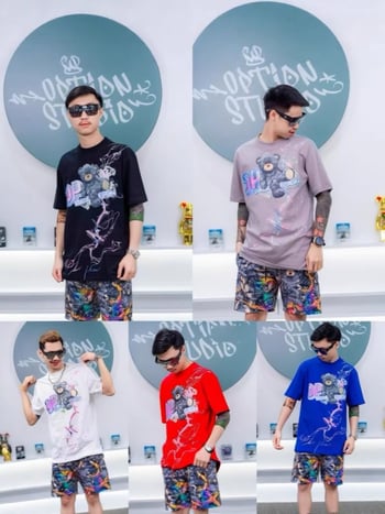 Ανδρικό T‑shirt Loose-fit με κοντά μανίκια, στρογγυλή λαιμόκοψη, εκτύπωση με ζωικό μοτίβο, 3D ψηφιακή εκτύπωση, καθημερινό καλοκαιρινό