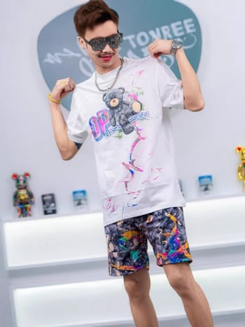 Ανδρικό T‑shirt Loose-fit με κοντά μανίκια, στρογγυλή λαιμόκοψη, εκτύπωση με ζωικό μοτίβο, 3D ψηφιακή εκτύπωση, καθημερινό καλοκαιρινό