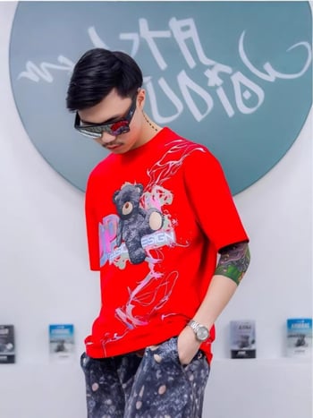 Ανδρικό T‑shirt Loose-fit με κοντά μανίκια, στρογγυλή λαιμόκοψη, εκτύπωση με ζωικό μοτίβο, 3D ψηφιακή εκτύπωση, καθημερινό καλοκαιρινό