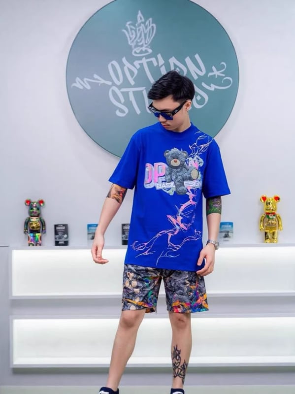 Ανδρικό T‑shirt Loose-fit με κοντά μανίκια, στρογγυλή λαιμόκοψη, εκτύπωση με ζωικό μοτίβο, 3D ψηφιακή εκτύπωση, καθημερινό καλοκαιρινό
