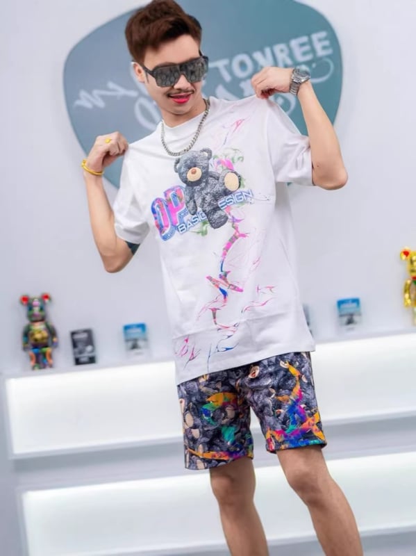 Ανδρικό T‑shirt Loose-fit με κοντά μανίκια, στρογγυλή λαιμόκοψη, εκτύπωση με ζωικό μοτίβο, 3D ψηφιακή εκτύπωση, καθημερινό καλοκαιρινό