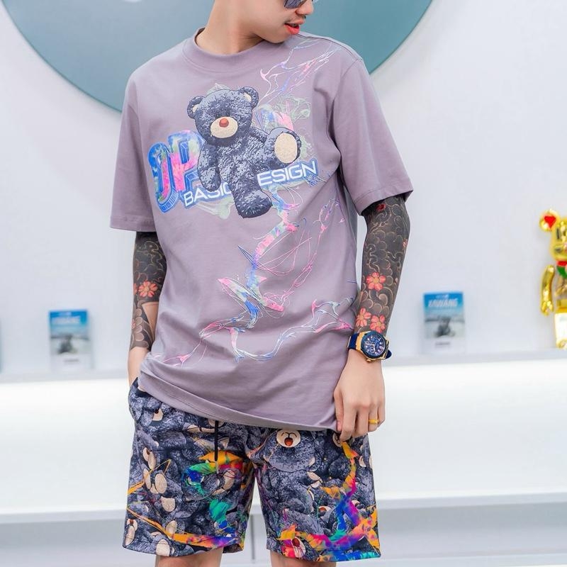 Ανδρικό T‑shirt Loose-fit με κοντά μανίκια, στρογγυλή λαιμόκοψη, εκτύπωση με ζωικό μοτίβο, 3D ψηφιακή εκτύπωση, καθημερινό καλοκαιρινό