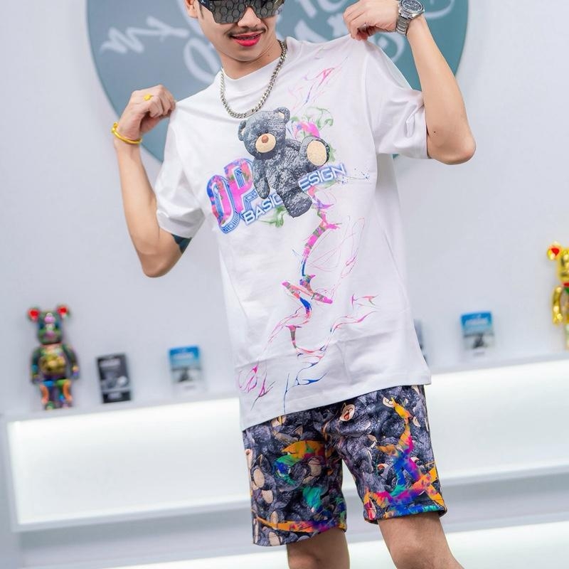 Ανδρικό T‑shirt Loose-fit με κοντά μανίκια, στρογγυλή λαιμόκοψη, εκτύπωση με ζωικό μοτίβο, 3D ψηφιακή εκτύπωση, καθημερινό καλοκαιρινό