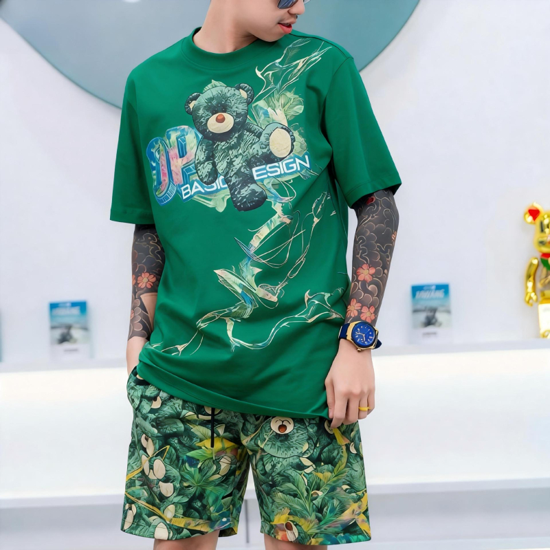 Ανδρικό T‑shirt Loose-fit με κοντά μανίκια, στρογγυλή λαιμόκοψη, εκτύπωση με ζωικό μοτίβο, 3D ψηφιακή εκτύπωση, καθημερινό καλοκαιρινό