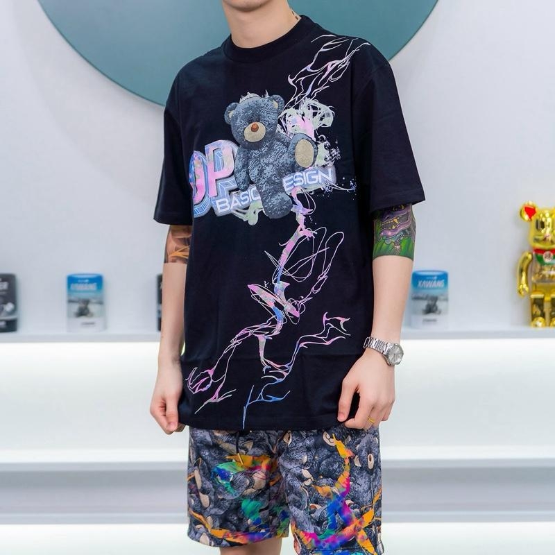 Ανδρικό T‑shirt Loose-fit με κοντά μανίκια, στρογγυλή λαιμόκοψη, εκτύπωση με ζωικό μοτίβο, 3D ψηφιακή εκτύπωση, καθημερινό καλοκαιρινό