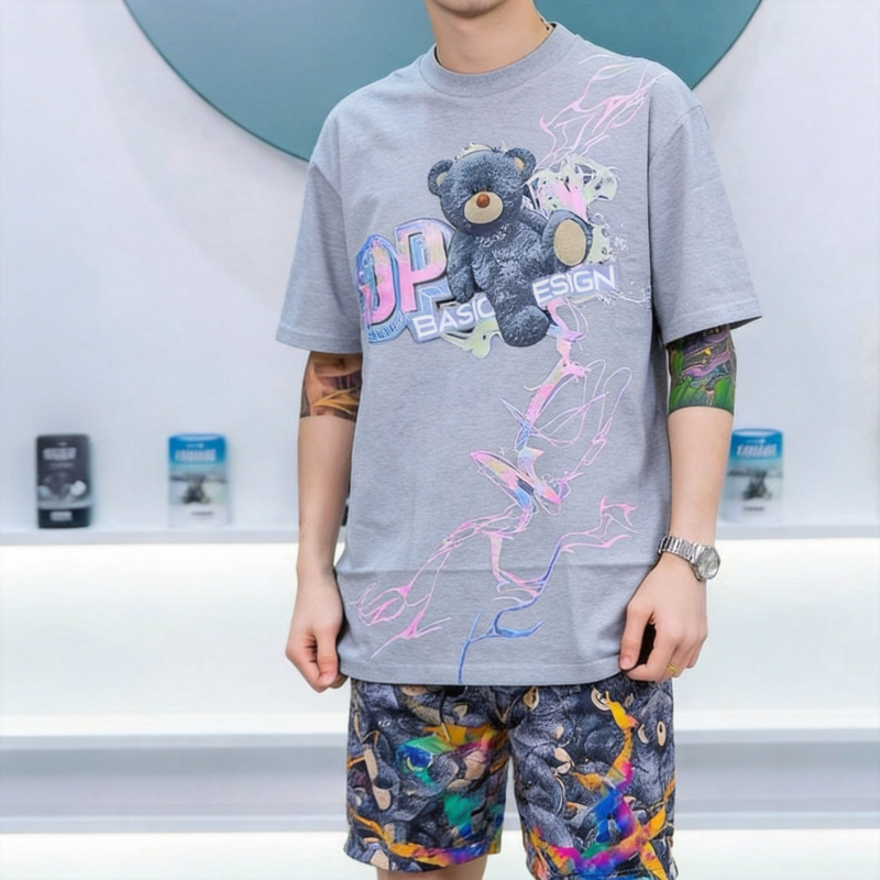 Ανδρικό T‑shirt Loose-fit με κοντά μανίκια, στρογγυλή λαιμόκοψη, εκτύπωση με ζωικό μοτίβο, 3D ψηφιακή εκτύπωση, καθημερινό καλοκαιρινό