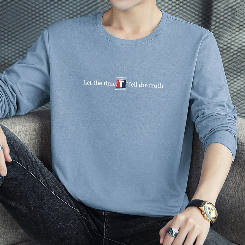 Muška majica s dugim rukavima od 100% pamuka, otisak slova i geometrijski uzorak, okrugli izrez