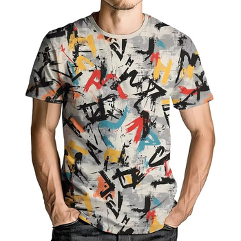 Αντρικό T-shirt σε στυλ Y2K streetwear με εκτύπωση graffiti γραμμάτων, κοντομάνικο