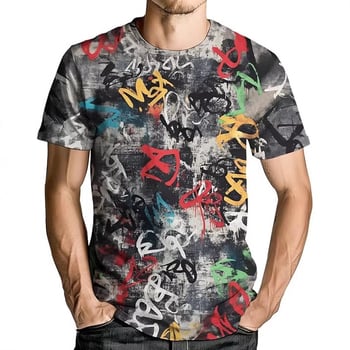 Αντρικό T-shirt σε στυλ Y2K streetwear με εκτύπωση graffiti γραμμάτων, κοντομάνικο