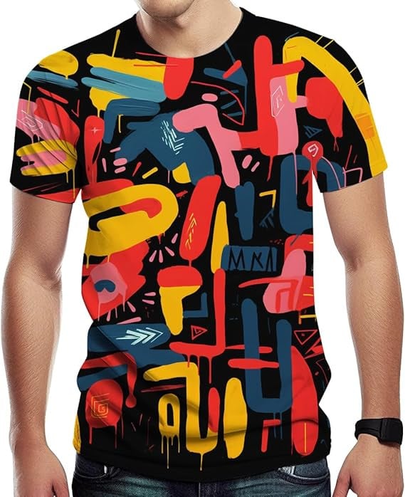 Αντρικό T-shirt σε στυλ Y2K streetwear με εκτύπωση graffiti γραμμάτων, κοντομάνικο