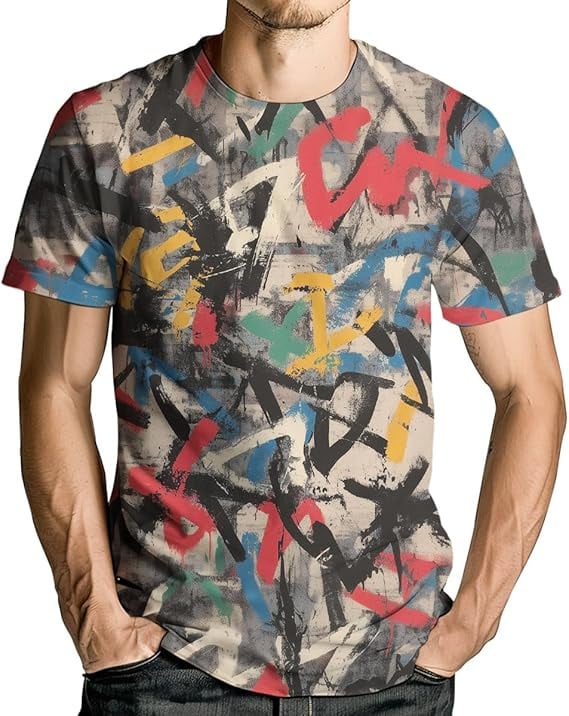 Αντρικό T-shirt σε στυλ Y2K streetwear με εκτύπωση graffiti γραμμάτων, κοντομάνικο