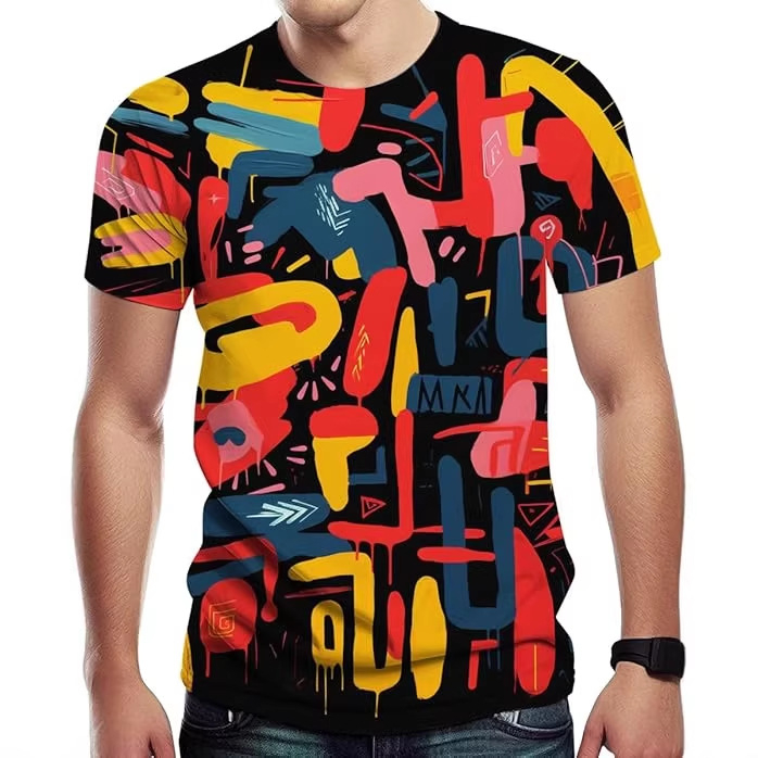Αντρικό T-shirt σε στυλ Y2K streetwear με εκτύπωση graffiti γραμμάτων, κοντομάνικο