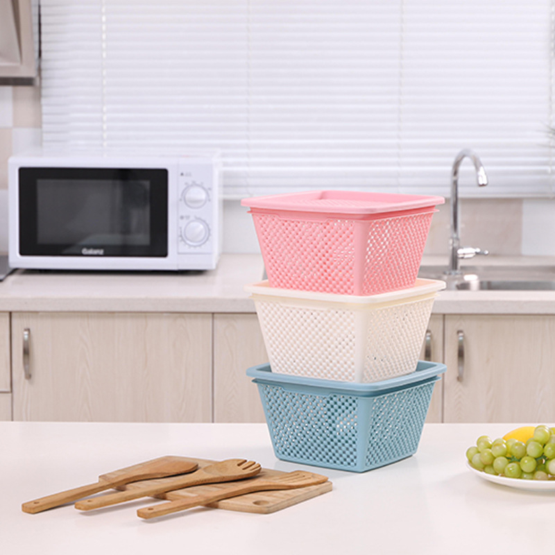 Duoduo Plastic debeli plastični koš za pohranu s odvodom, kuhinjska košara za pranje povrća i voća, model 751