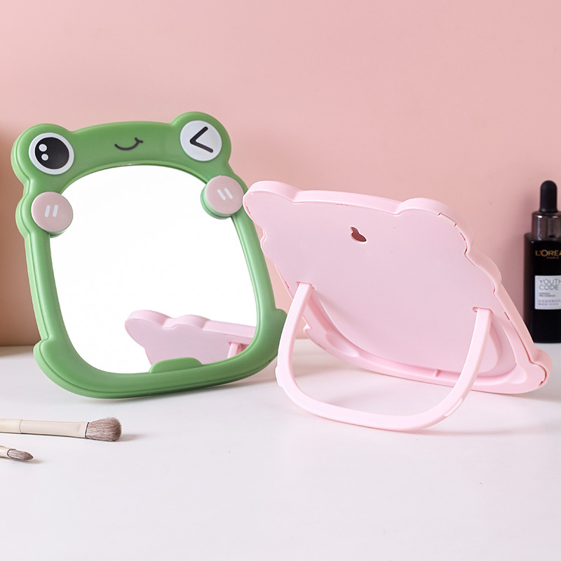 Cartoon Frog DIY Καθρέφτης Μακιγιάζ — Φορητό κάθετο, αναδιπλούμενο με HD γυαλί, για φοιτητικά διαμερίσματα και εξωτερικούς χώρους