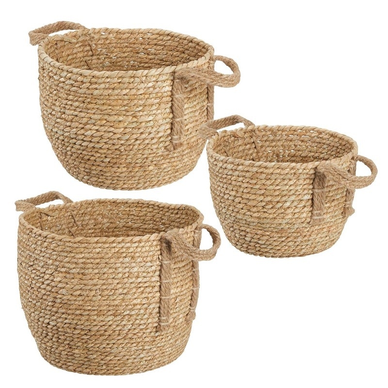 Set slamnato pletenih košara za pohranu s poklopcima za posude