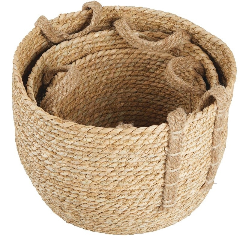 Set slamnato pletenih košara za pohranu s poklopcima za posude