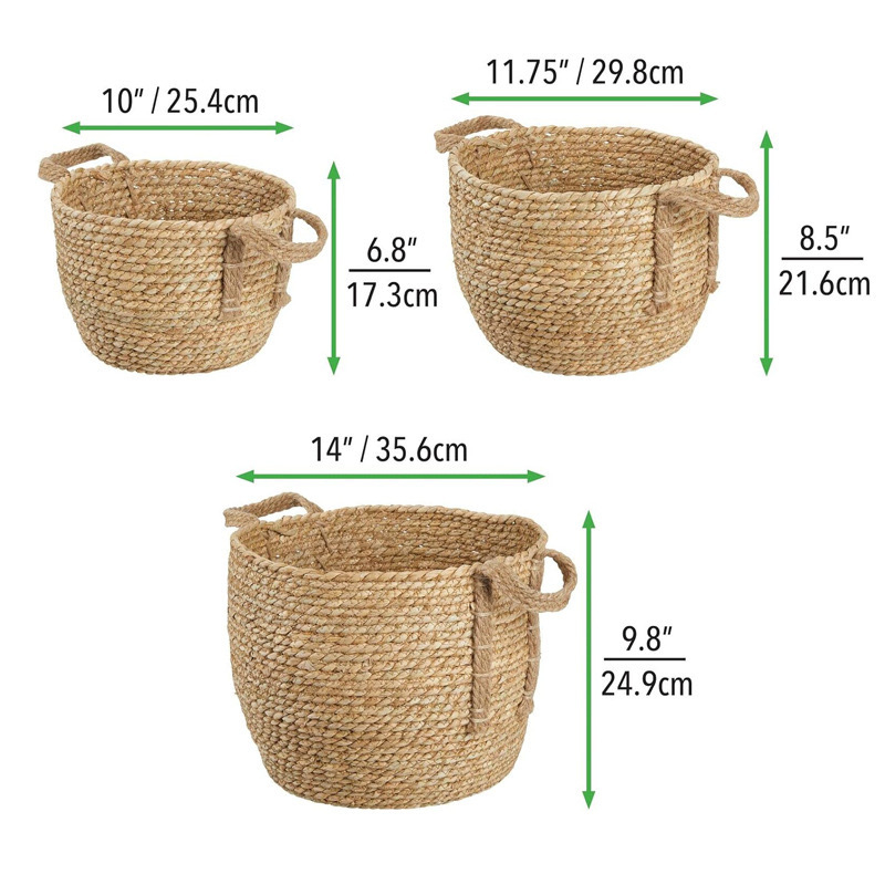 Set slamnato pletenih košara za pohranu s poklopcima za posude