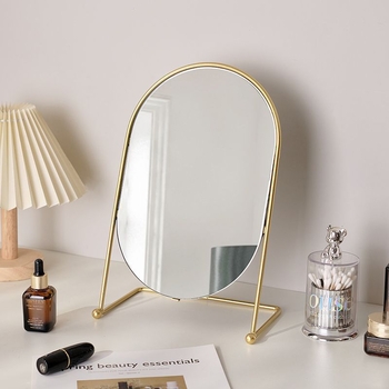 Koreai stílusú dekoratív tükör, minimalist fém ovális sminktükör az asztalhoz