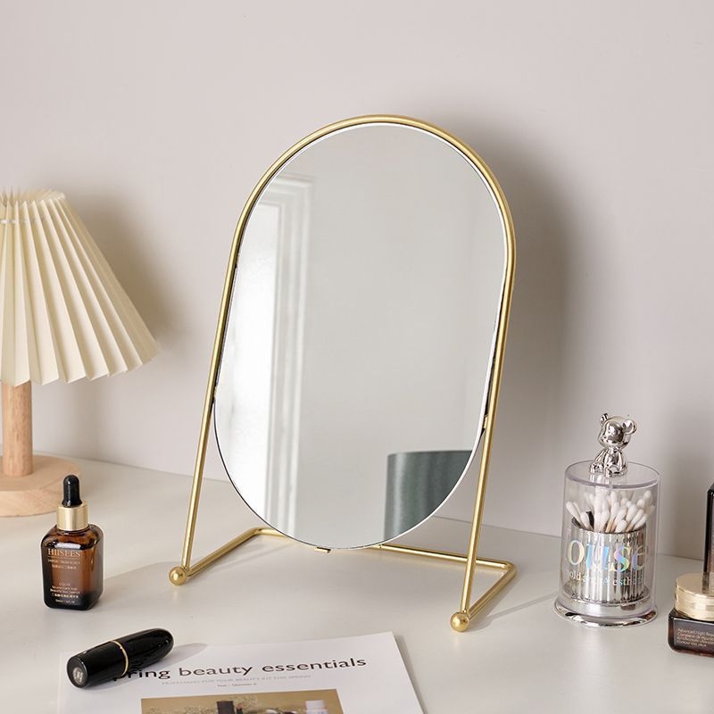 Koreai stílusú dekoratív tükör, minimalist fém ovális sminktükör az asztalhoz