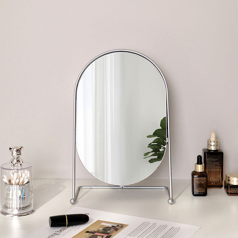 Koreai stílusú dekoratív tükör, minimalist fém ovális sminktükör az asztalhoz