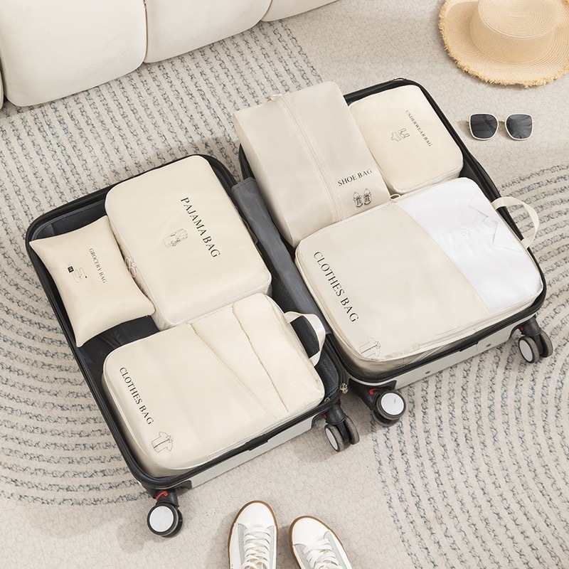 Šestodijelni set: organizator putne torbe od twill materijala, podijeljivač za kovčeg, prijenosni organizator za odjeću i hlače