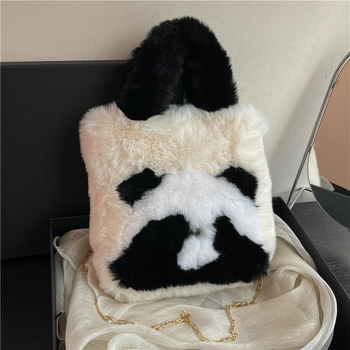 Zimska Panda bucket bag, mini tote torba, pliš, slatka, nosiva u ruci ili preko ramena (crossbody), ženska torba u korejskom stilu