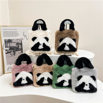 Zimska Panda bucket bag, mini tote torba, pliš, slatka, nosiva u ruci ili preko ramena (crossbody), ženska torba u korejskom stilu